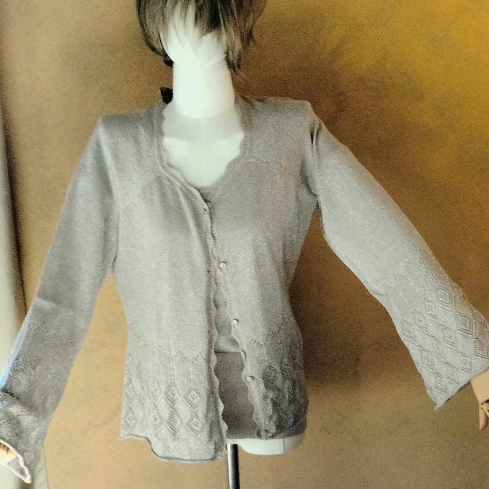 Pamela Dennis Light Tan/Silver Cardigan Sweater
